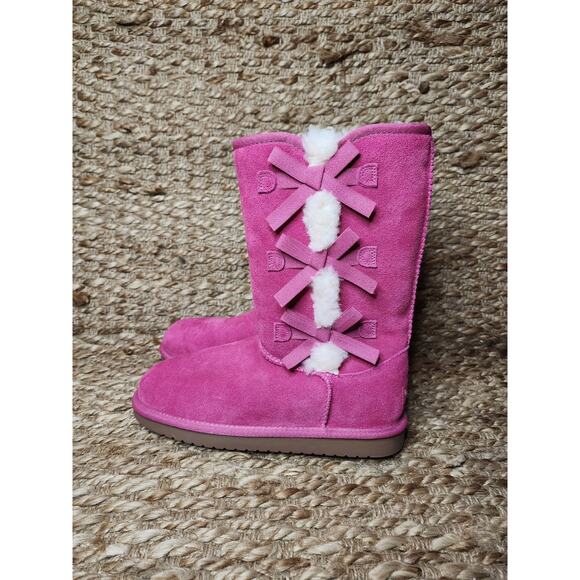 Koolaburra by UGG Boots Girls 5 Womens 7 Hot Pink Victoria Tall Suede Bows New! - Picture 1 of 12
